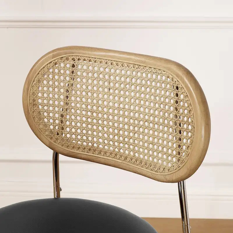 Chaise de salle à manger en similicuir et cannage