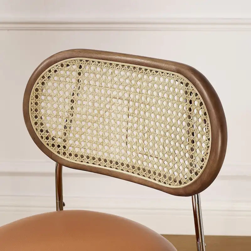 Chaise de salle à manger en similicuir et cannage