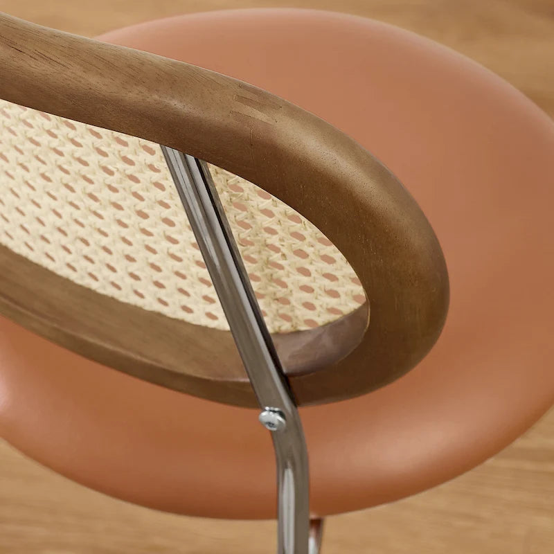 Chaise de salle à manger en similicuir et cannage