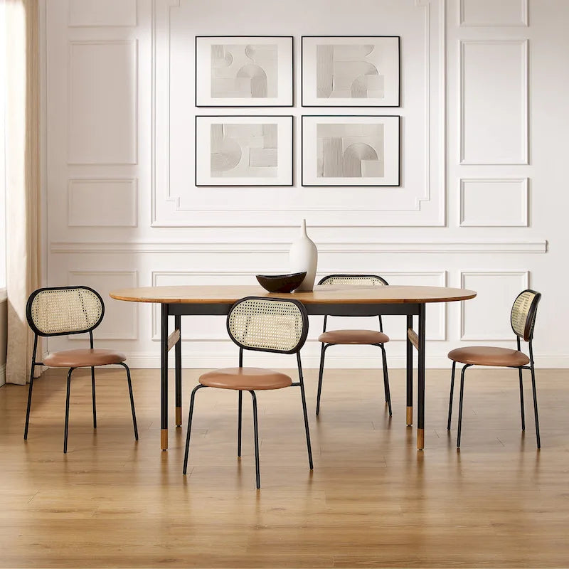 Chaise de salle à manger en similicuir et cannage