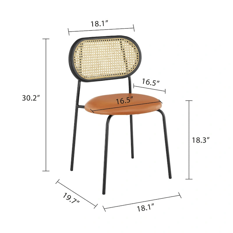 Chaise de salle à manger en similicuir et cannage
