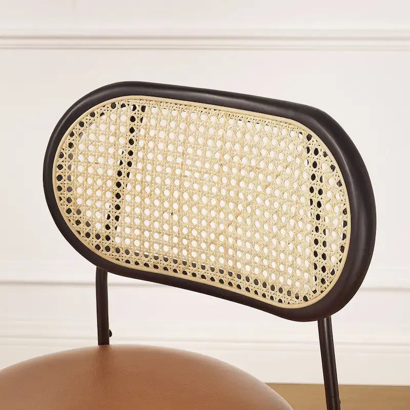 Chaise de salle à manger en similicuir et cannage