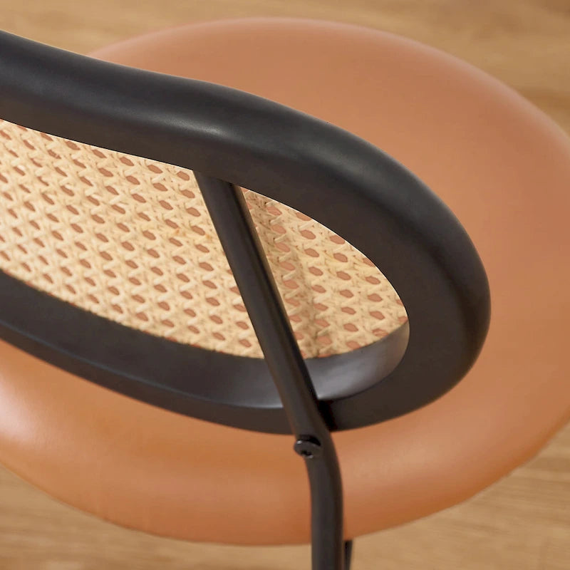 Chaise de salle à manger en similicuir et cannage