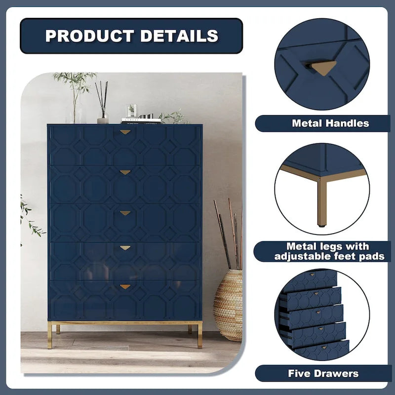 Commode en bois à 5 tiroirs
