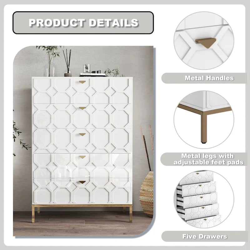 Commode en bois à 5 tiroirs