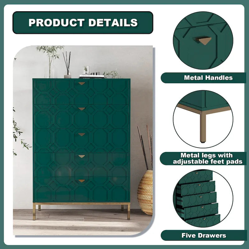 Commode en bois à 5 tiroirs