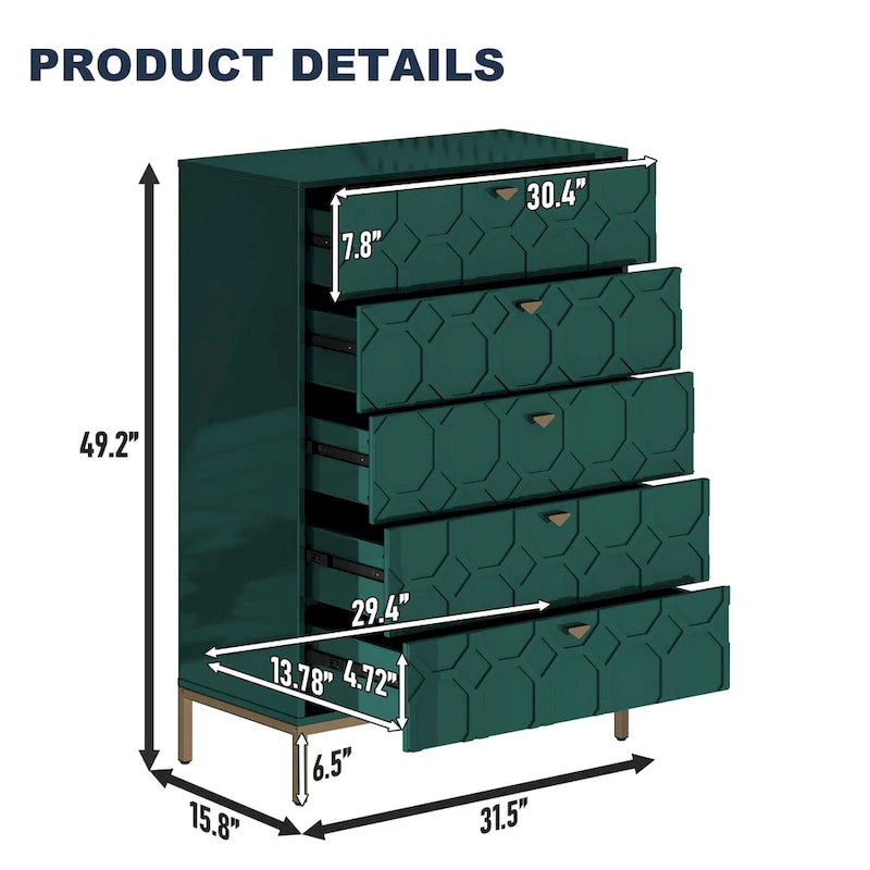 Commode en bois à 5 tiroirs