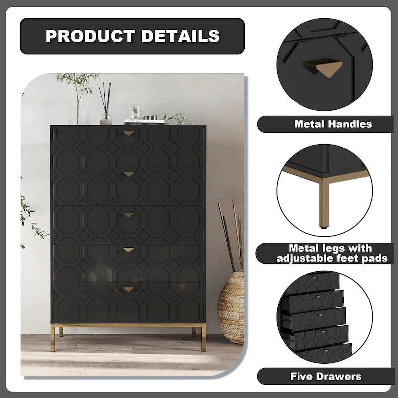 Commode en bois à 5 tiroirs