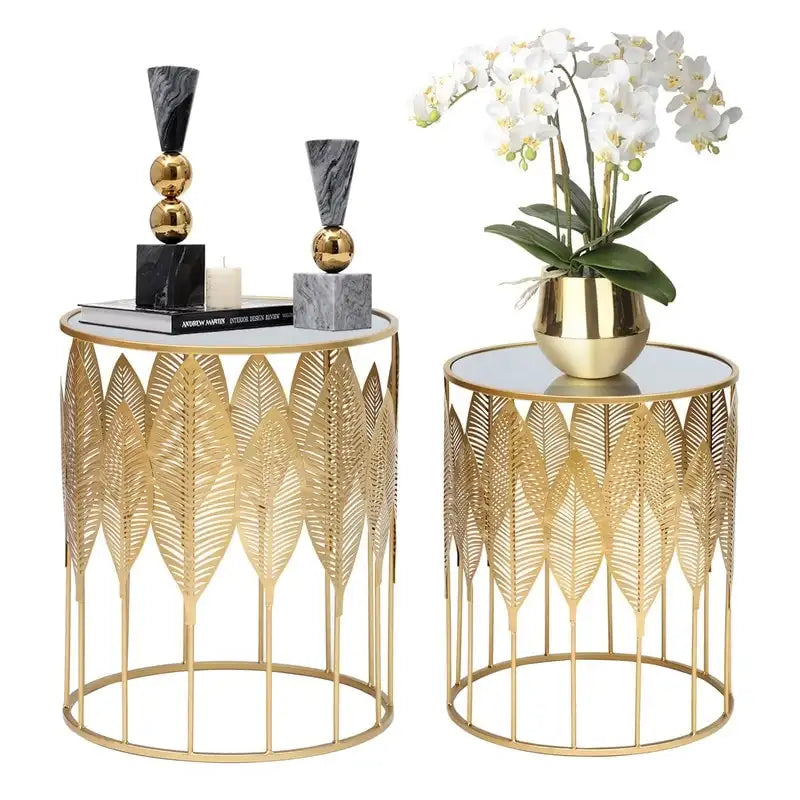 Tables d'appoint feuilles d'or, tables de chevet, tables basses d'appoint