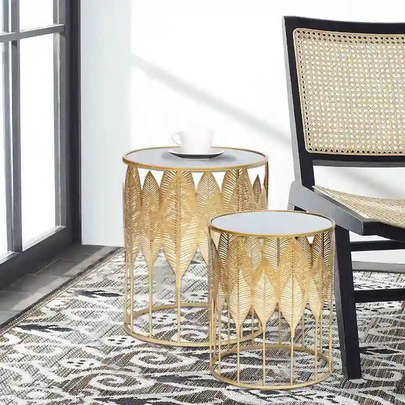 Tables d'appoint feuilles d'or, tables de chevet, tables basses d'appoint