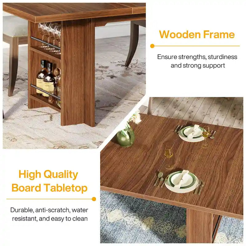 Table de cuisine rectangulaire en bois avec rangement