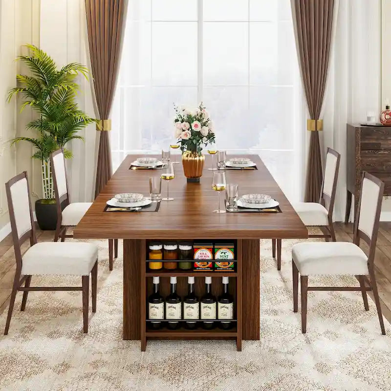 Table de cuisine rectangulaire en bois avec rangement