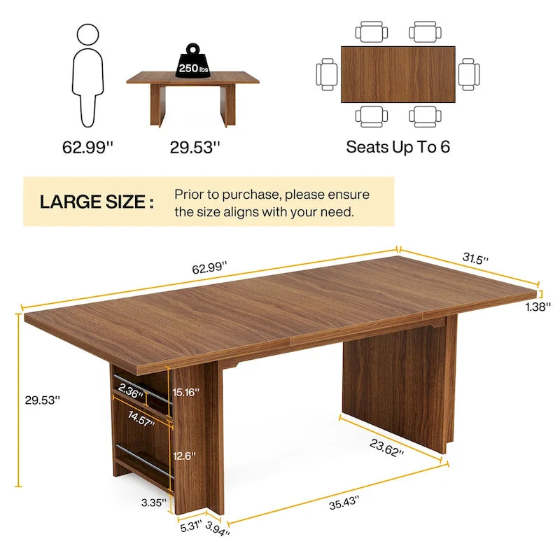 Table de cuisine rectangulaire en bois avec rangement