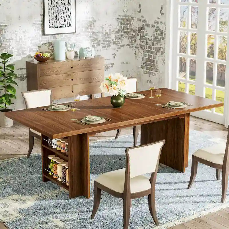 Table de cuisine rectangulaire en bois avec rangement