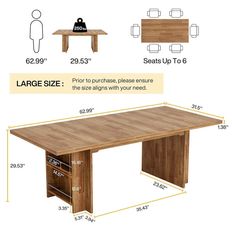 Table de cuisine rectangulaire en bois avec rangement