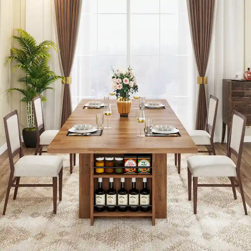 Table de cuisine rectangulaire en bois avec rangement