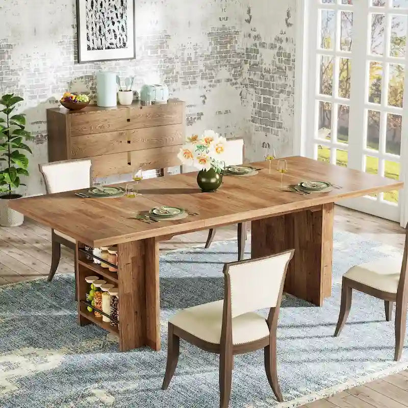 Table de cuisine rectangulaire en bois avec rangement