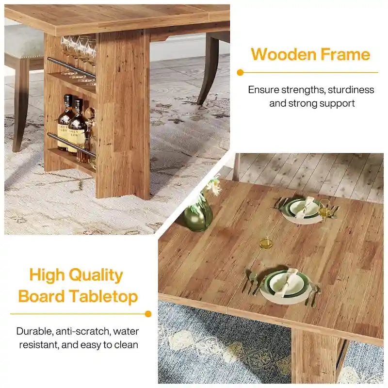 Table de cuisine rectangulaire en bois avec rangement