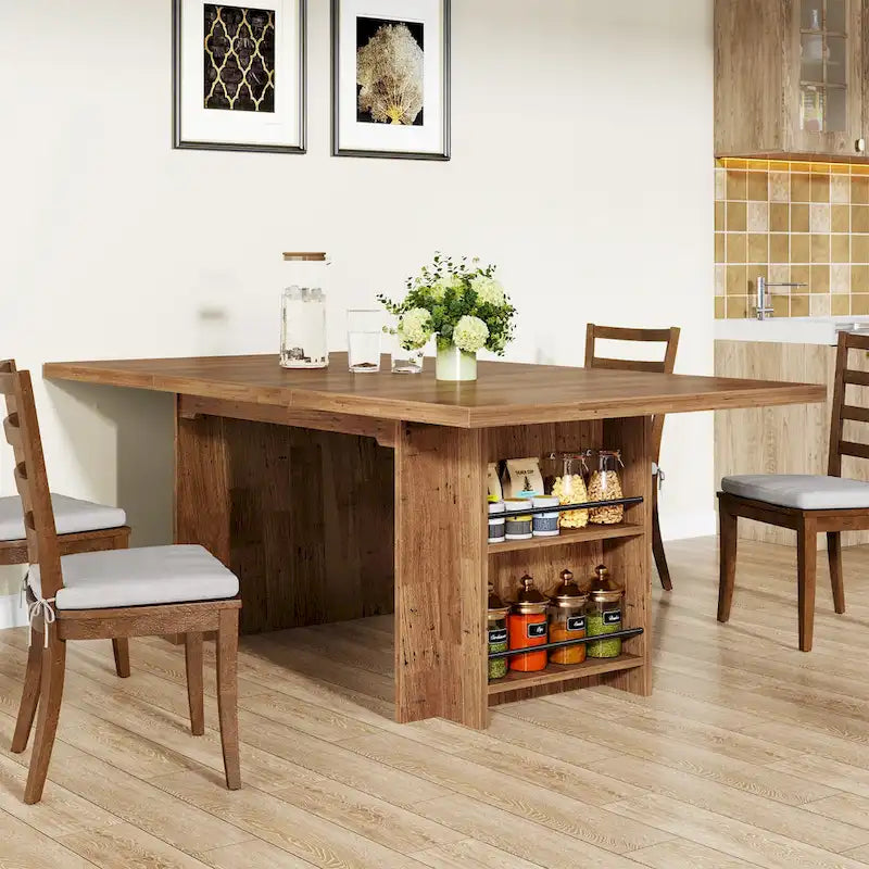 Table de cuisine rectangulaire en bois avec rangement