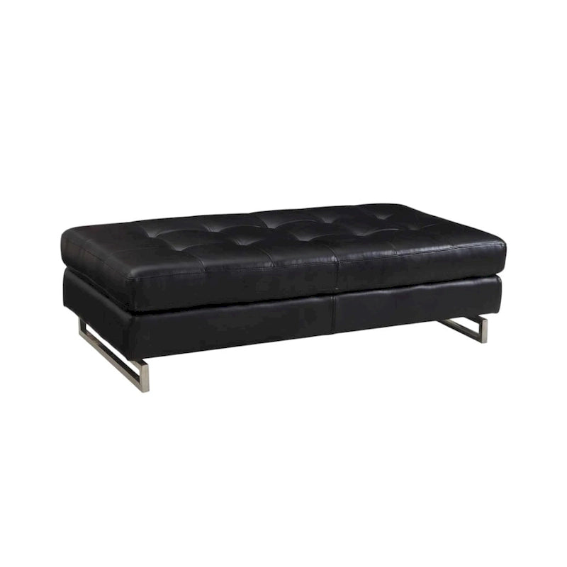 Repose-pieds ottoman en similicuir touffeté noir et argenté