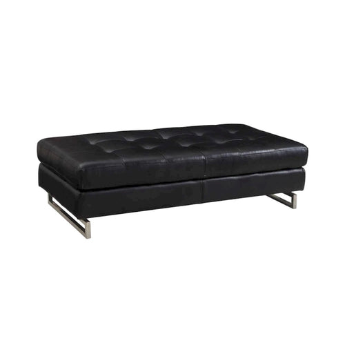 Repose-pieds ottoman en similicuir touffeté noir et argenté