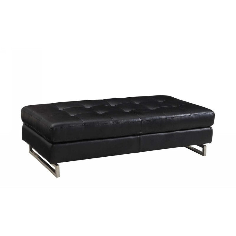 Repose-pieds ottoman en similicuir touffeté noir et argenté