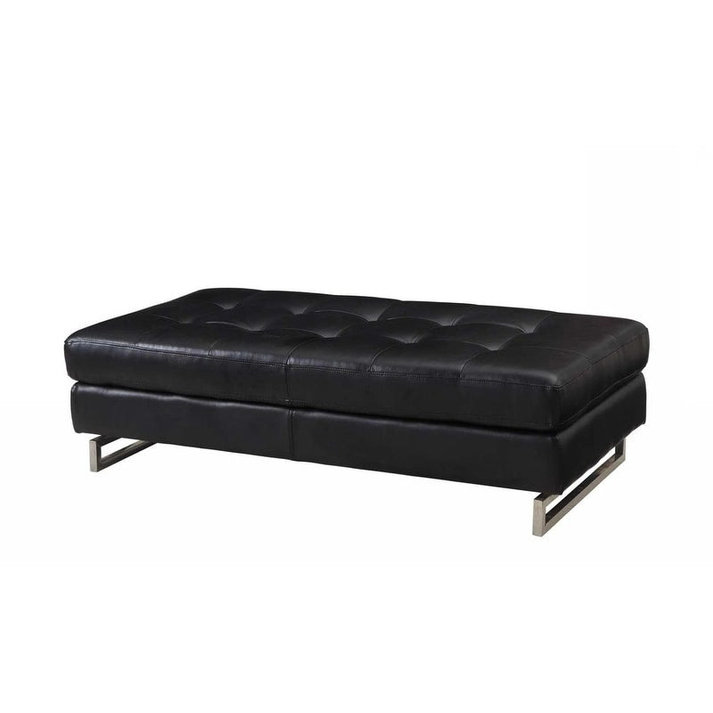 Repose-pieds ottoman en similicuir touffeté noir et argenté