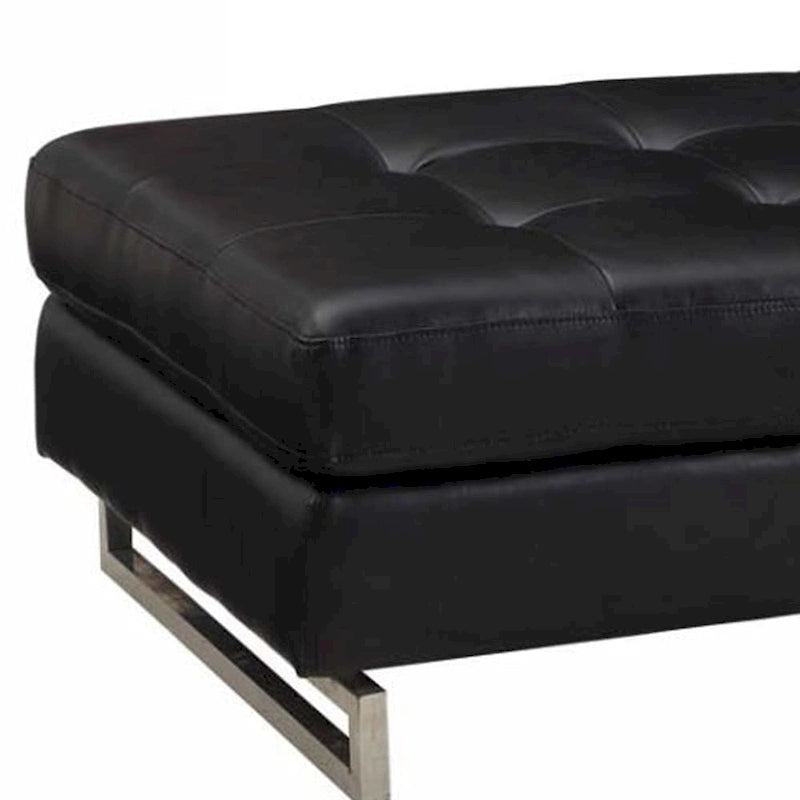 Repose-pieds ottoman en similicuir touffeté noir et argenté