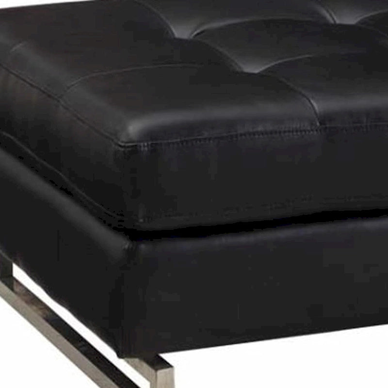 Repose-pieds ottoman en similicuir touffeté noir et argenté