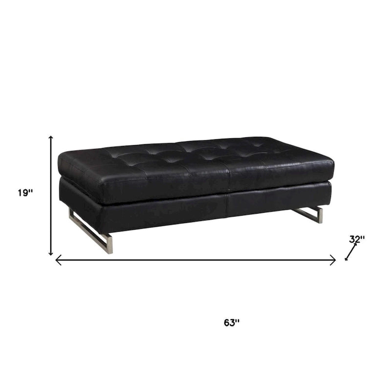 Repose-pieds ottoman en similicuir touffeté noir et argenté