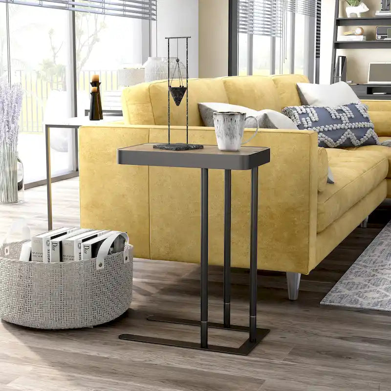 Table d'appoint industrielle en métal en C avec ouverture coulissante par le haut