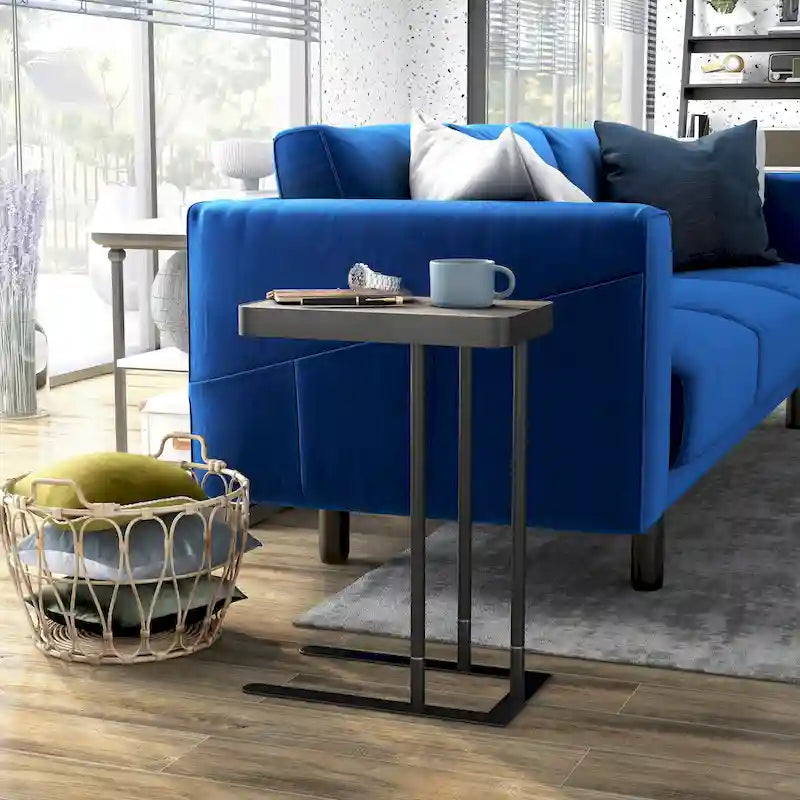 Table d'appoint industrielle en métal en C avec ouverture coulissante par le haut