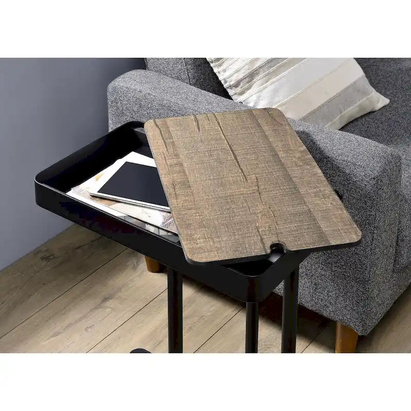 Table d'appoint industrielle en métal en C avec ouverture coulissante par le haut