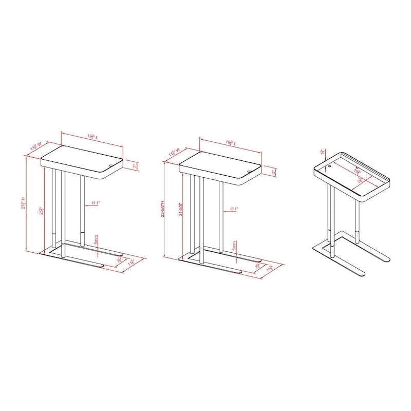 Table d'appoint industrielle en métal en C avec ouverture coulissante par le haut