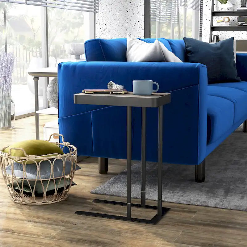 Table d'appoint industrielle en métal en C avec ouverture coulissante par le haut