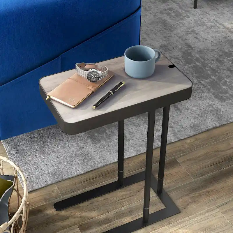 Table d'appoint industrielle en métal en C avec ouverture coulissante par le haut