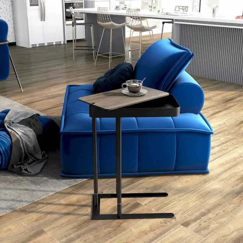 Table d'appoint industrielle en métal en C avec ouverture coulissante par le haut