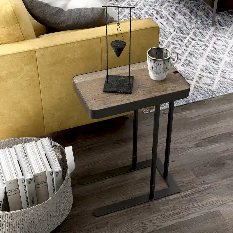 Table d'appoint industrielle en métal en C avec ouverture coulissante par le haut
