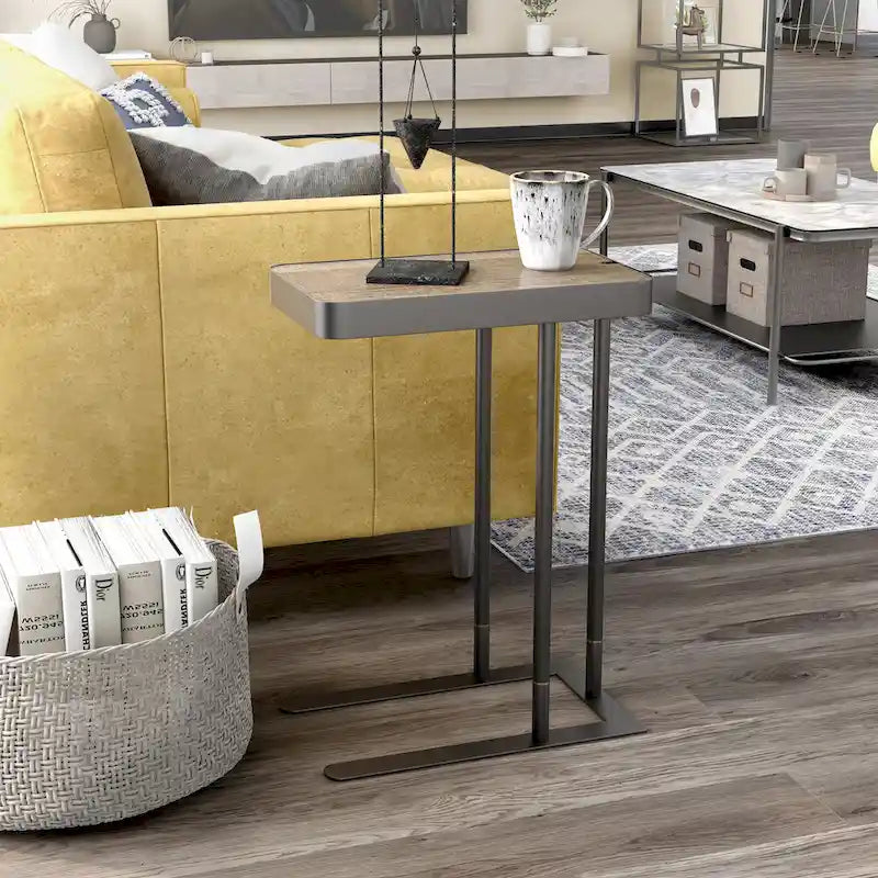 Table d'appoint industrielle en métal en C avec ouverture coulissante par le haut