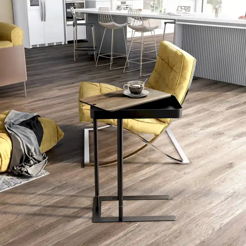 Table d'appoint industrielle en métal en C avec ouverture coulissante par le haut