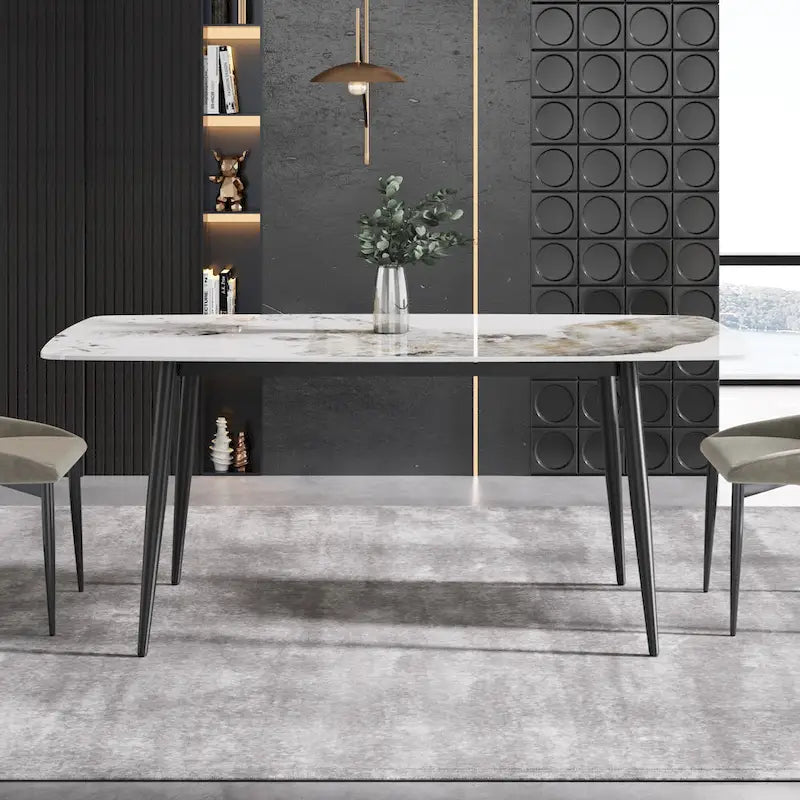 Table à manger moderne en marbre artificiel avec base en acier au carbone
