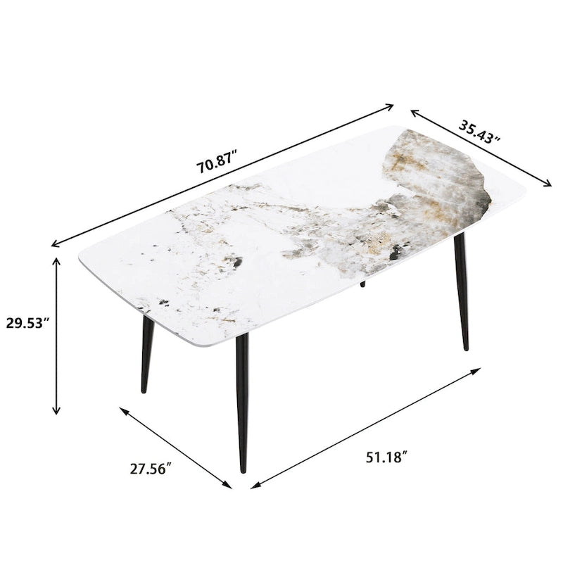 Table à manger moderne en marbre artificiel avec base en acier au carbone