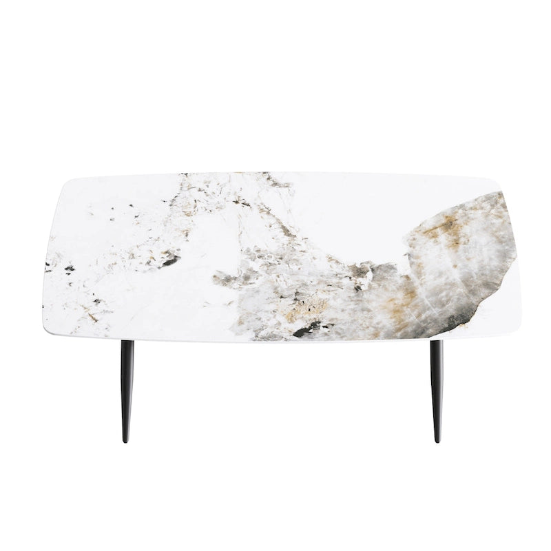 Table à manger moderne en marbre artificiel avec base en acier au carbone