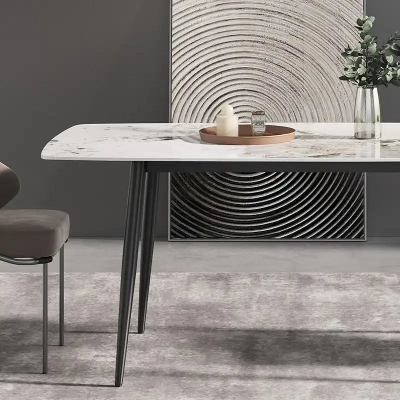Table à manger moderne en marbre artificiel avec base en acier au carbone