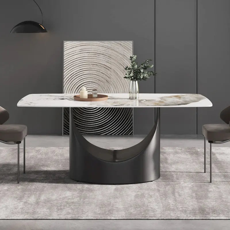Table à manger moderne en marbre artificiel avec base en acier au carbone
