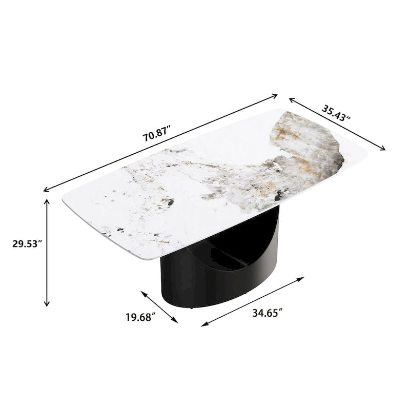 Table à manger moderne en marbre artificiel avec base en acier au carbone