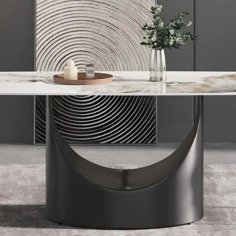 Table à manger moderne en marbre artificiel avec base en acier au carbone