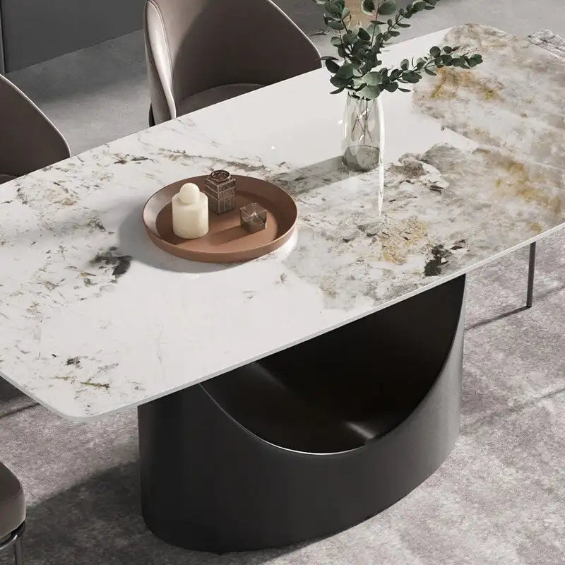 Table à manger moderne en marbre artificiel avec base en acier au carbone