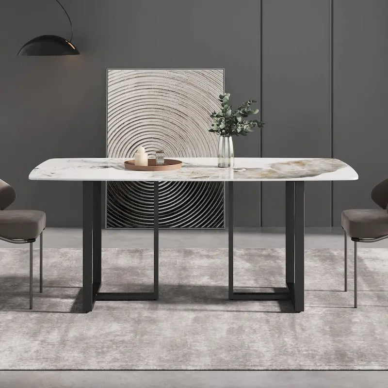 Table à manger moderne en marbre artificiel avec base en acier au carbone