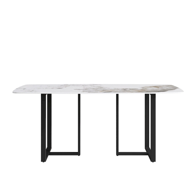 Table à manger moderne en marbre artificiel avec base en acier au carbone